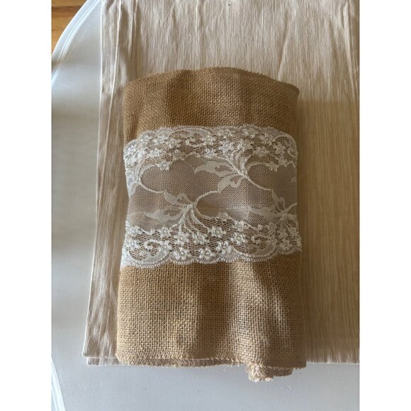 Lot of 3 Vintage Rustic Burlap & Lace Table Runners - Picture 9 of 16